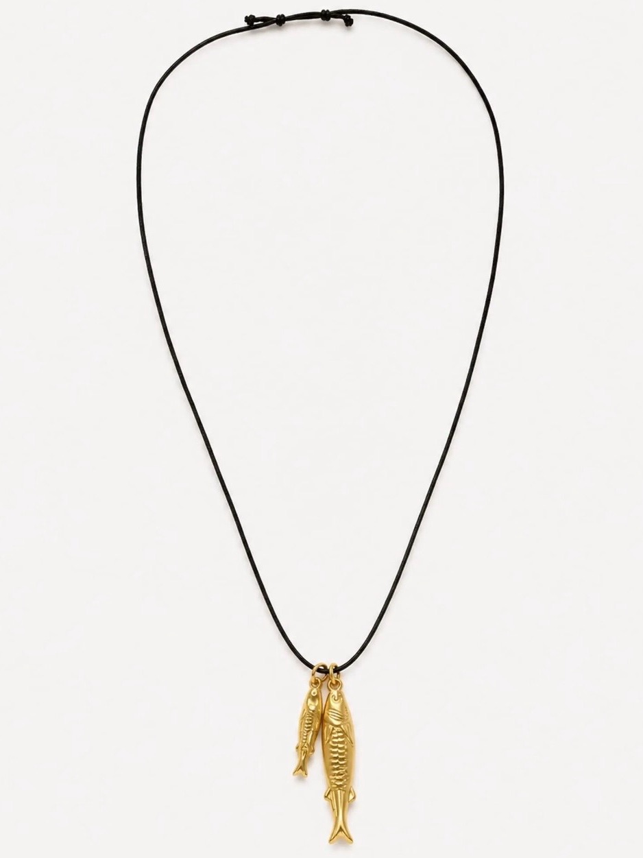 Gold Fish Pendant Black Cord Necklace Nwot